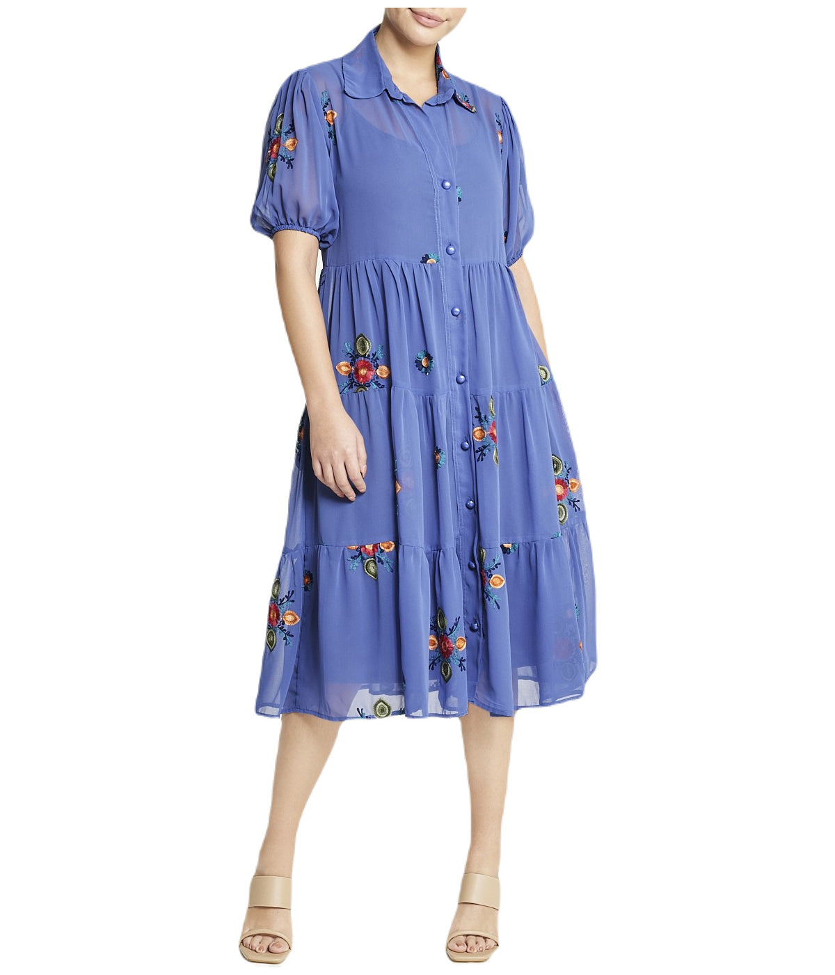  Miss Selen Floral Short Sleeve Dress - Indigo - Bonton