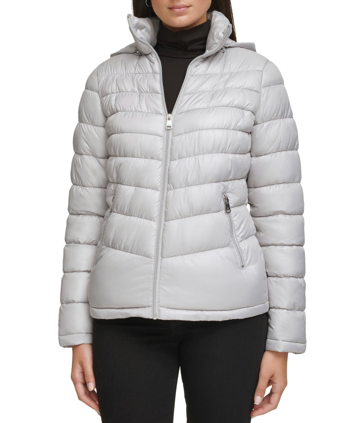  Kenneth Cole Hooded Packable Jacket W Contrast Lining - Silver - Bonton