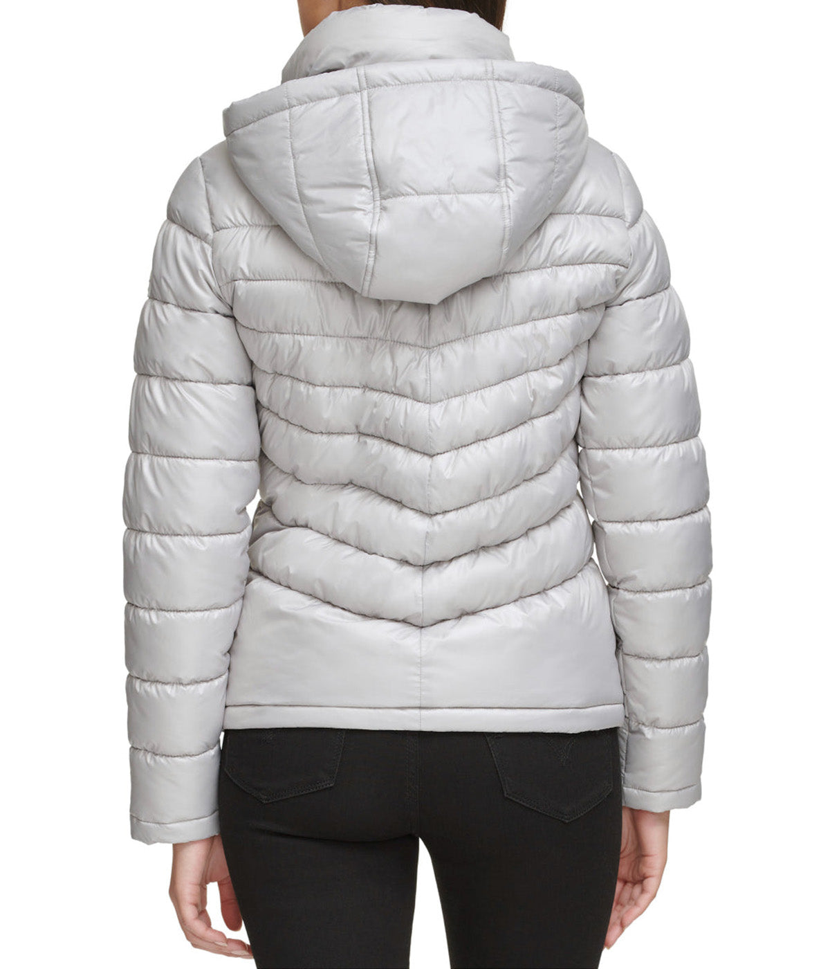  Kenneth Cole Hooded Packable Jacket W Contrast Lining - Silver - Bonton