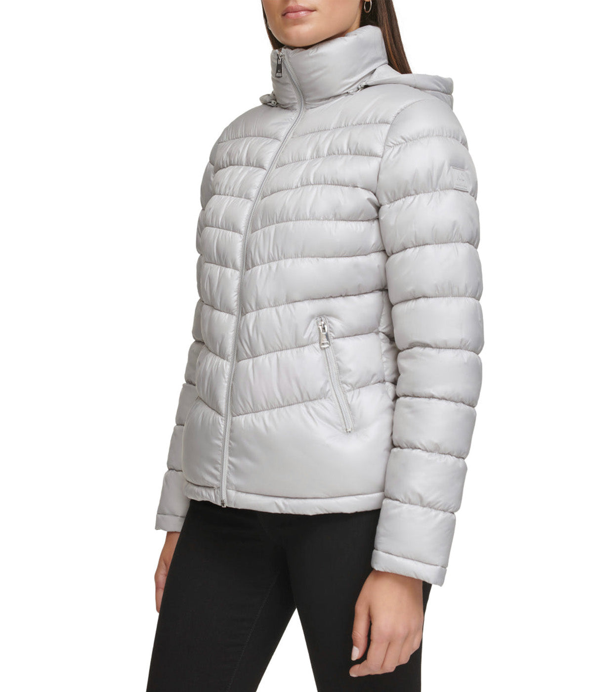 Kenneth Cole Hooded Packable Jacket W Contrast Lining - Silver - Bonton