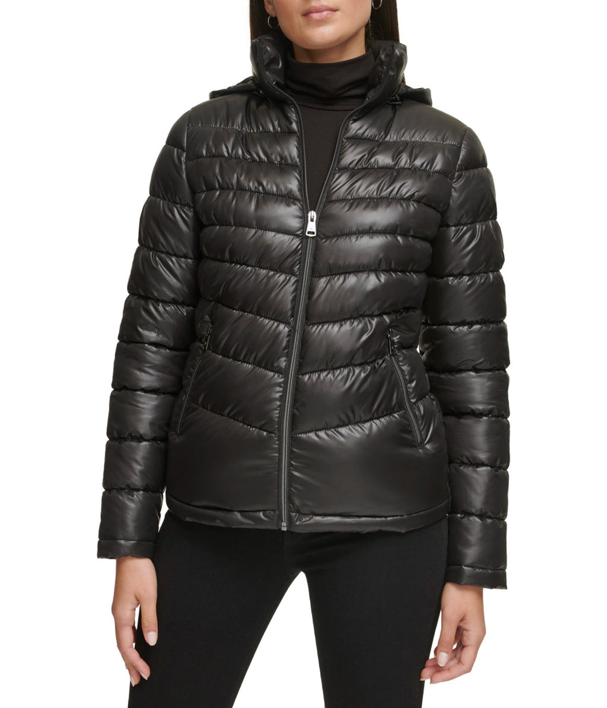  Kenneth Cole Hooded Packable Jacket W Contrast Lining - Black - Bonton