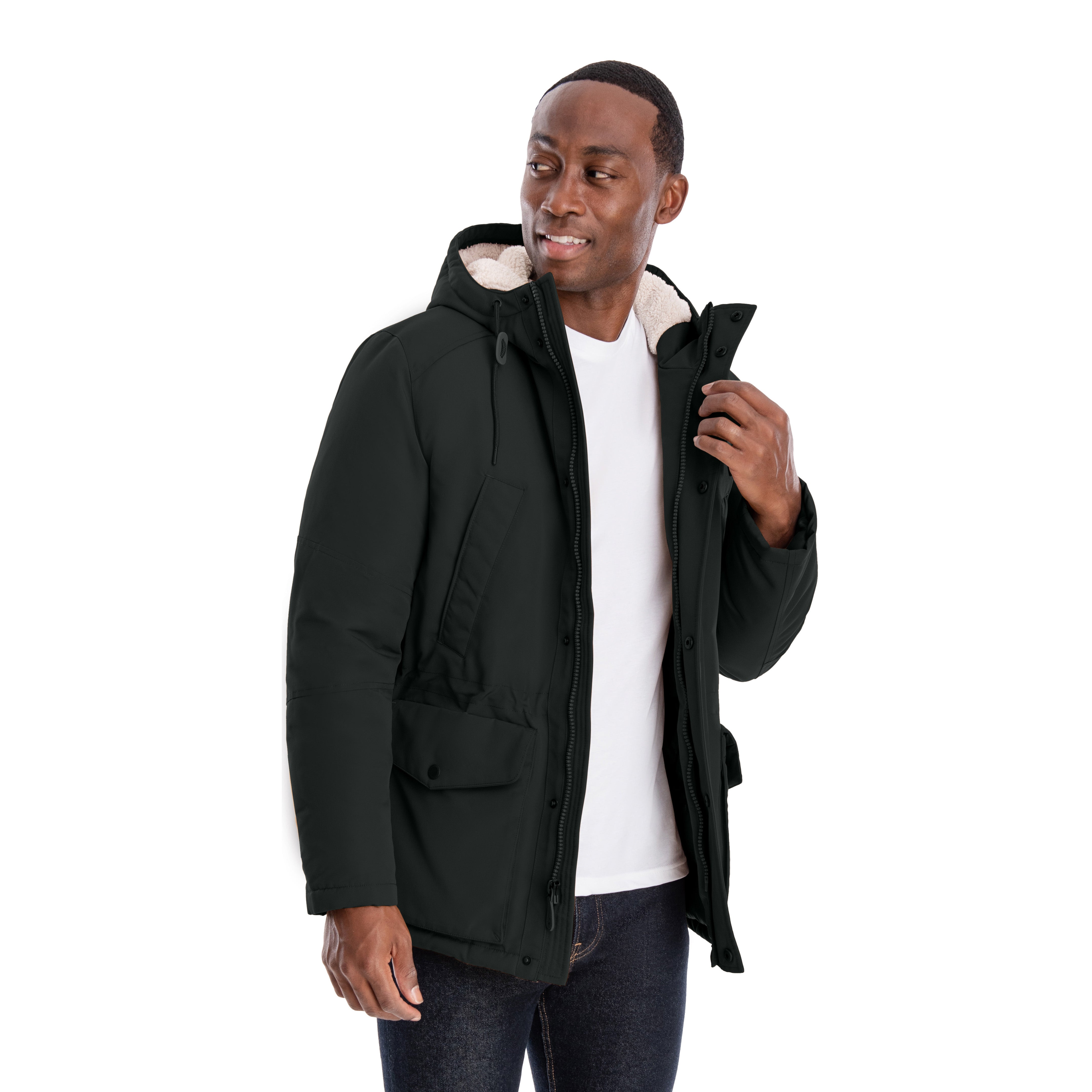  London Fog Parka with Sherpa lined Hood Black - Black - Bonton