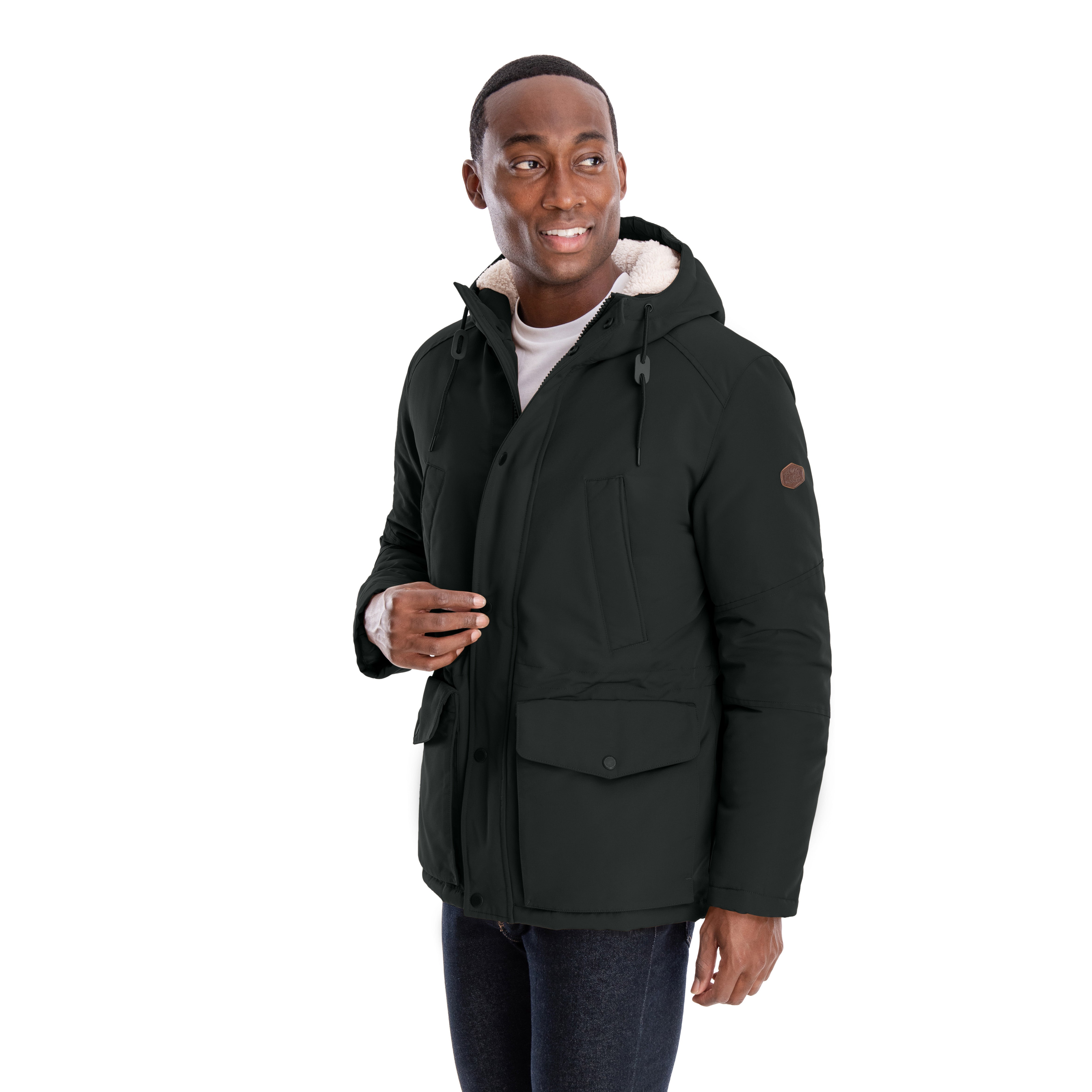  London Fog Parka with Sherpa lined Hood Black - Black - Bonton