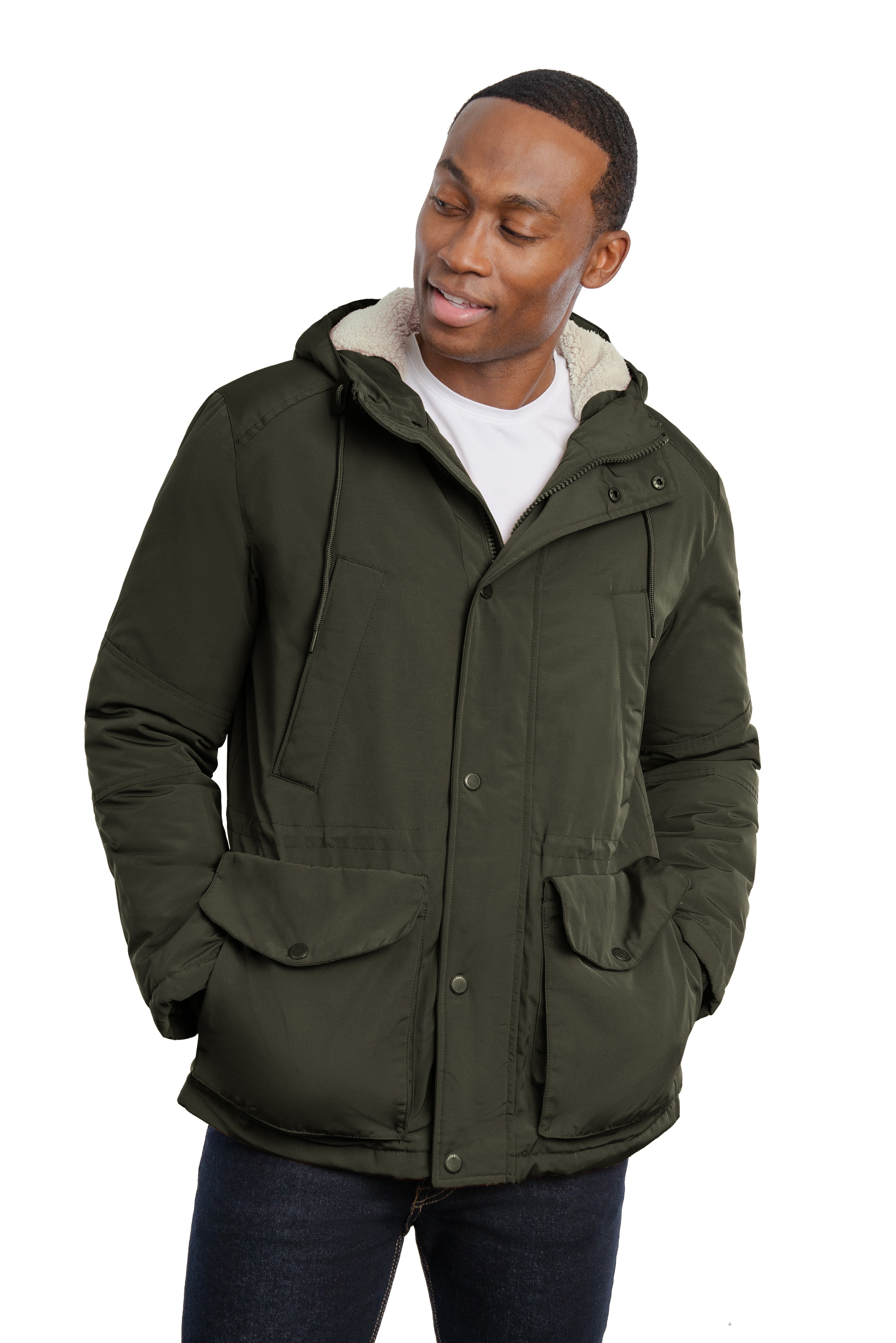  London Fog Parka with Sherpa lined Hood Olive - Olive - Bonton