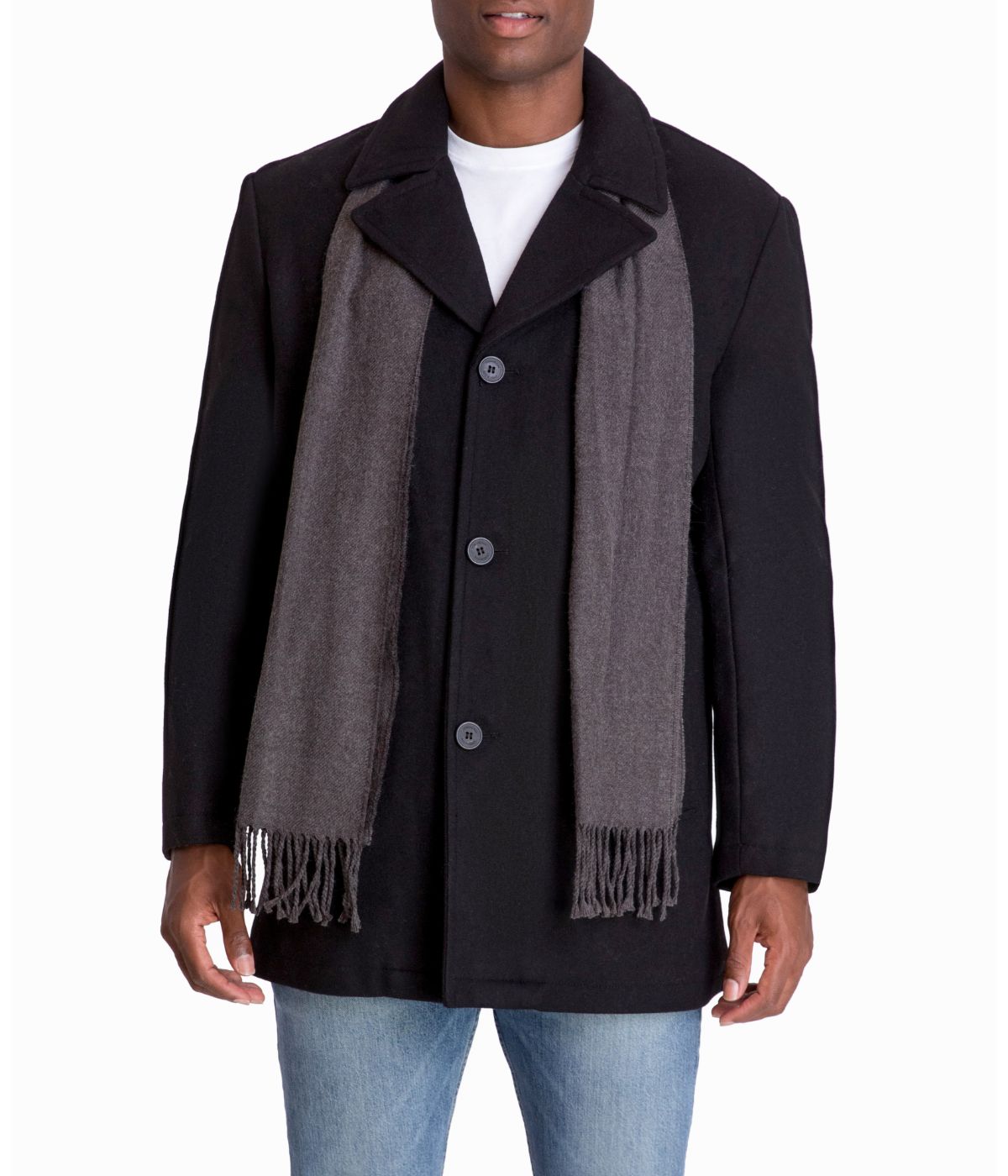  London Fog Wool Blend Single Breasted Button Front Black - Black - Bonton