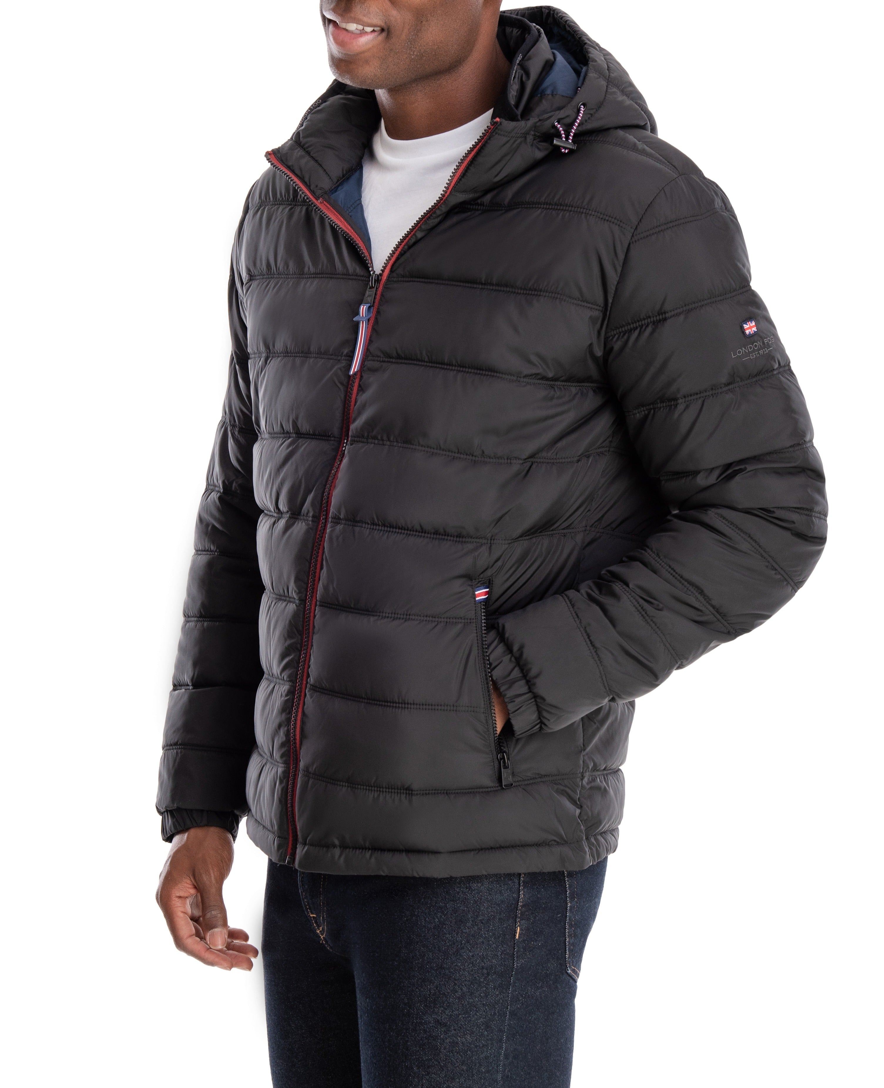  London Fog Qulited Hooded Packable Puffer Black - Black - Bonton