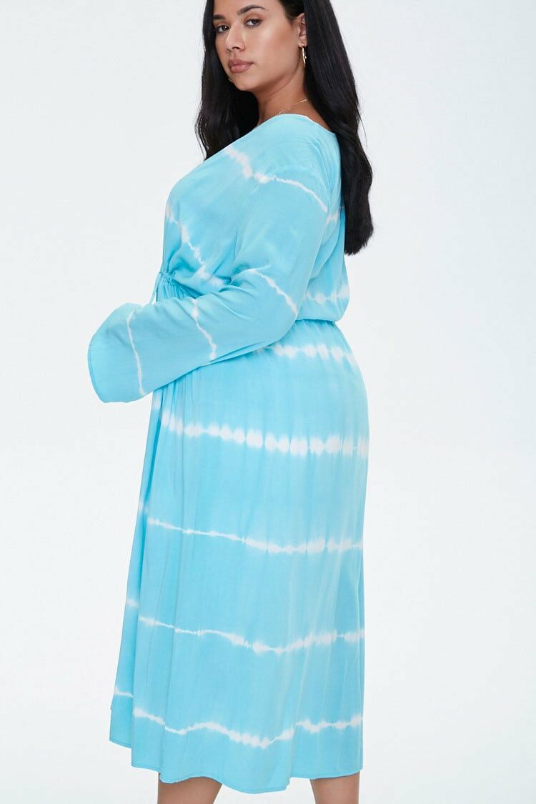  Forever 21 Plus Size Tie-Dye Kimono - aqua-white-swatch - Bonton