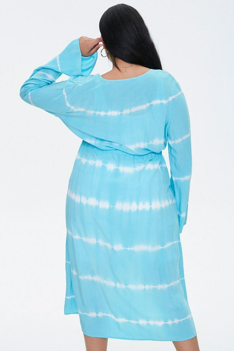  Forever 21 Plus Size Tie-Dye Kimono - aqua-white-swatch - Bonton