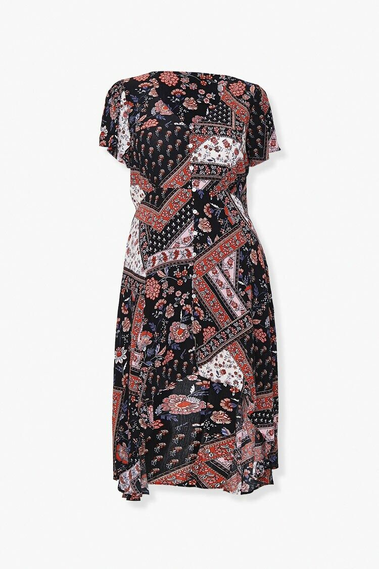  Forever 21 Plus Size Floral Button-Front Dress - black rust - Bonton