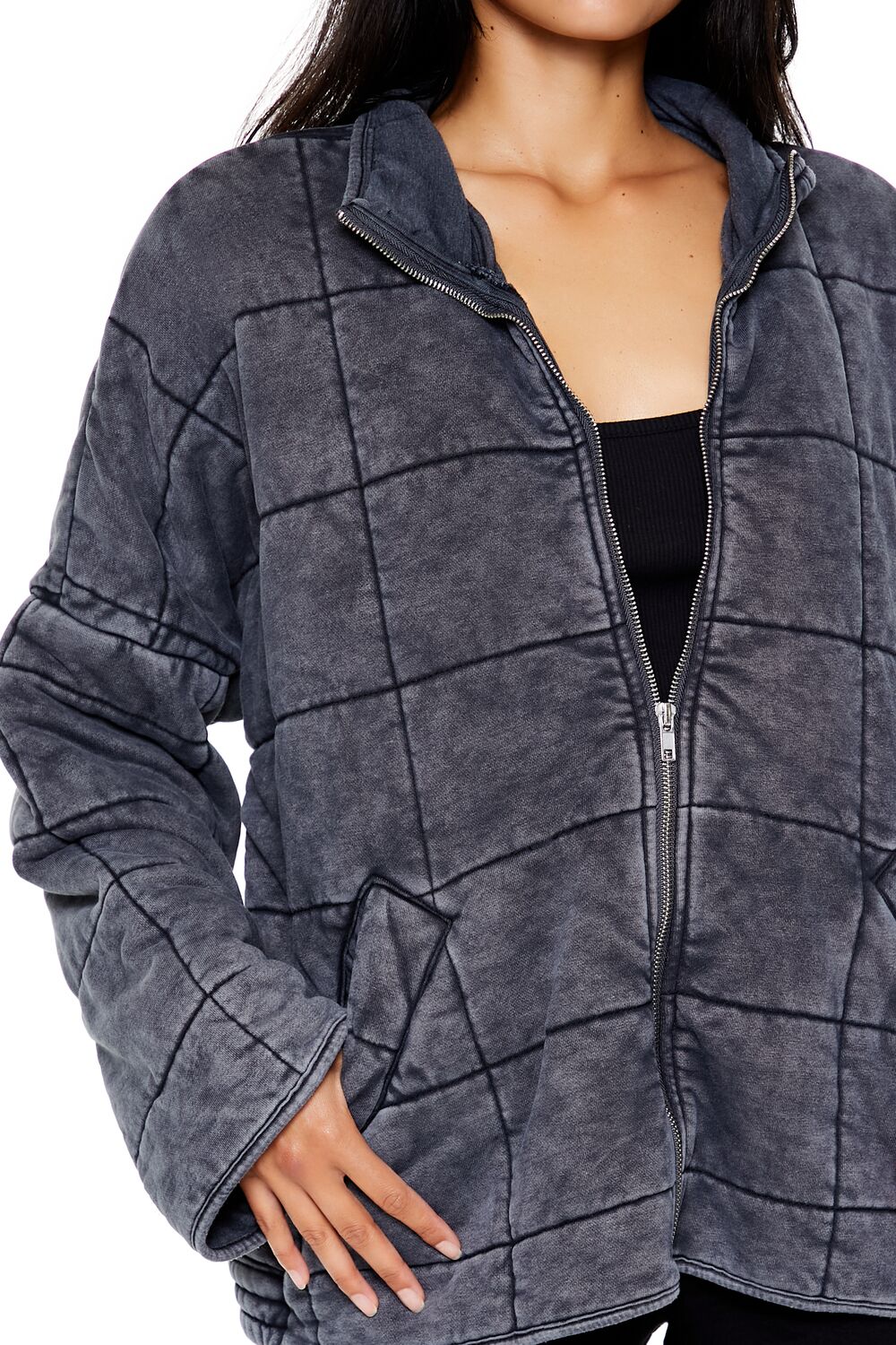  Forever 21 Quilted Zip-Up Jacket - avocado-swatch - Bonton