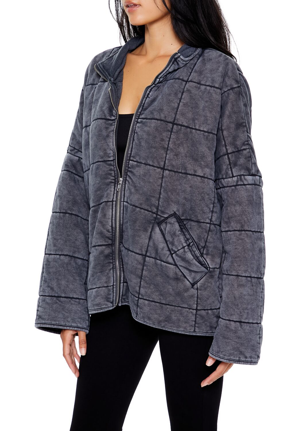  Forever 21 Quilted Zip-Up Jacket - avocado-swatch - Bonton