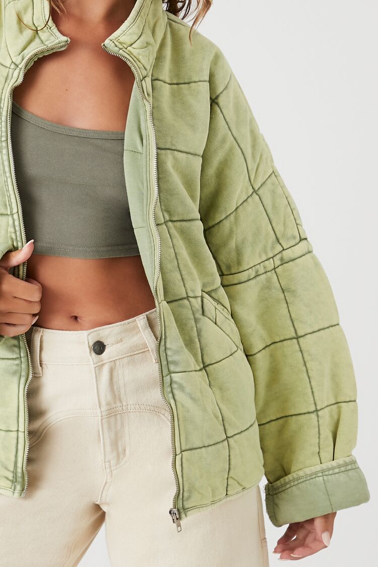  Forever 21 Quilted Zip-Up Jacket - avocado-swatch - Bonton