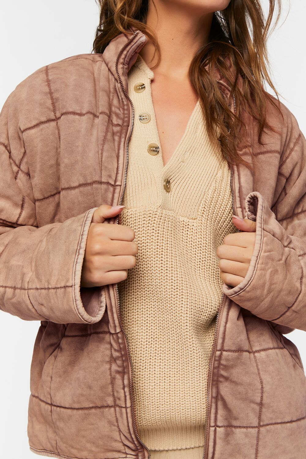  Forever 21 Quilted Zip-Up Jacket - avocado-swatch - Bonton