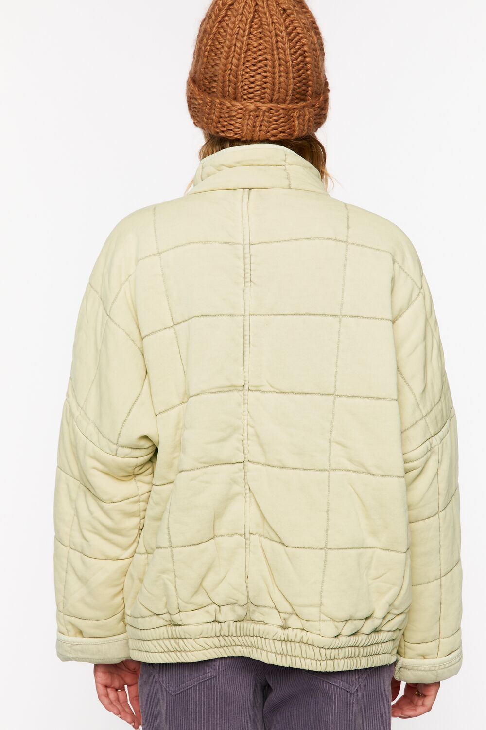  Forever 21 Quilted Zip-Up Jacket - avocado-swatch - Bonton