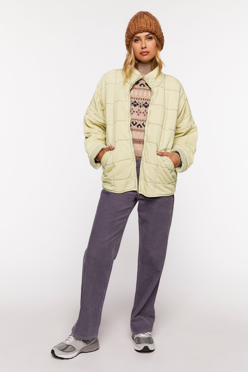  Forever 21 Quilted Zip-Up Jacket - avocado-swatch - Bonton