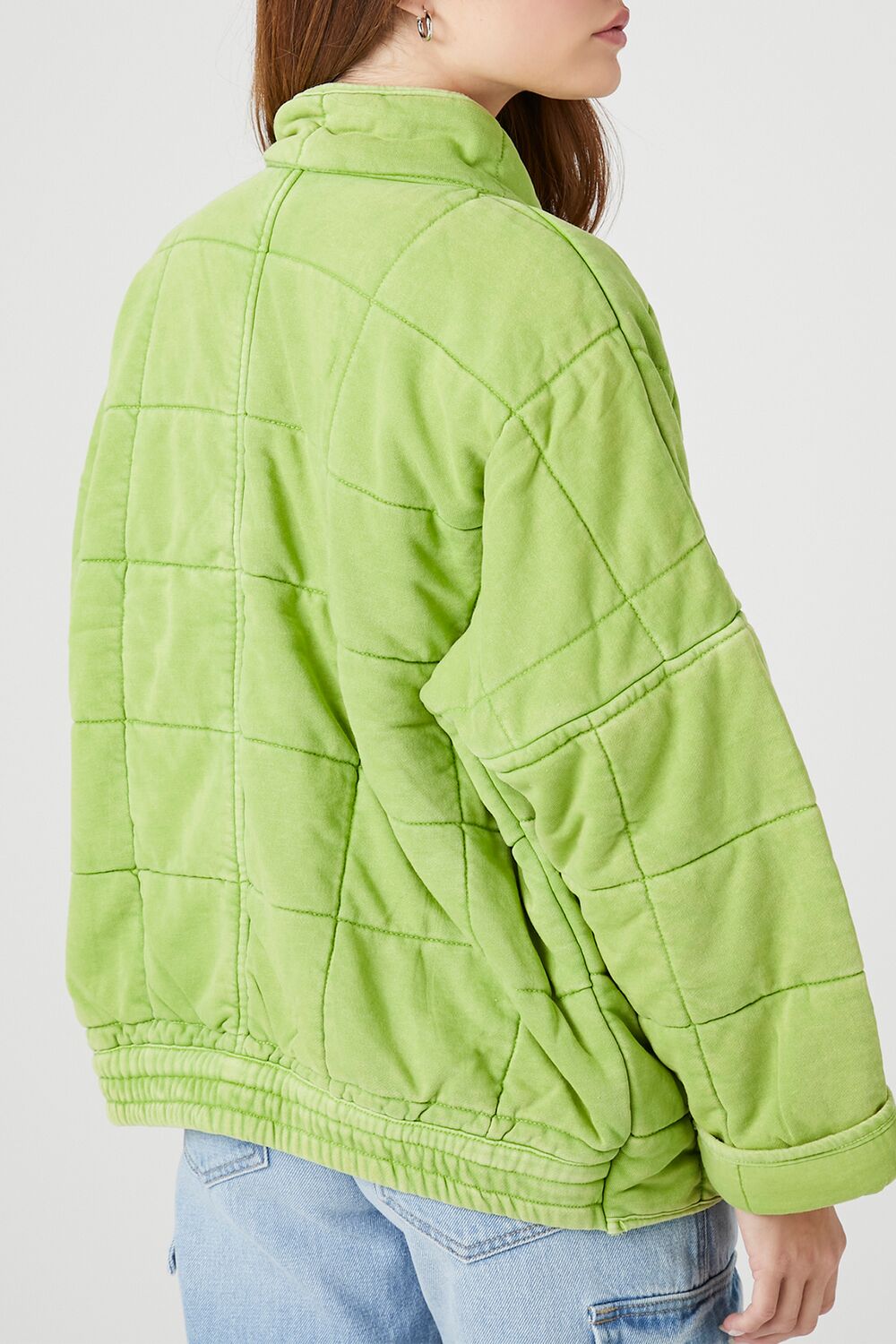  Forever 21 Quilted Zip-Up Jacket - avocado-swatch - Bonton