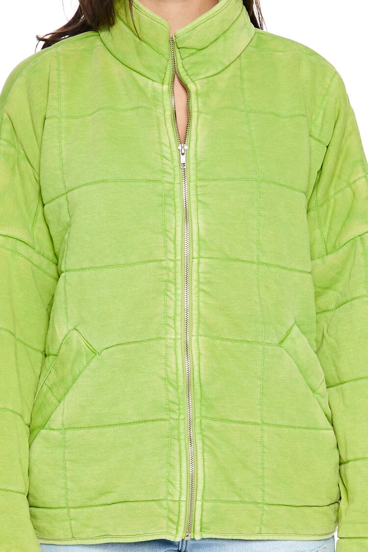  Forever 21 Quilted Zip-Up Jacket - avocado-swatch - Bonton