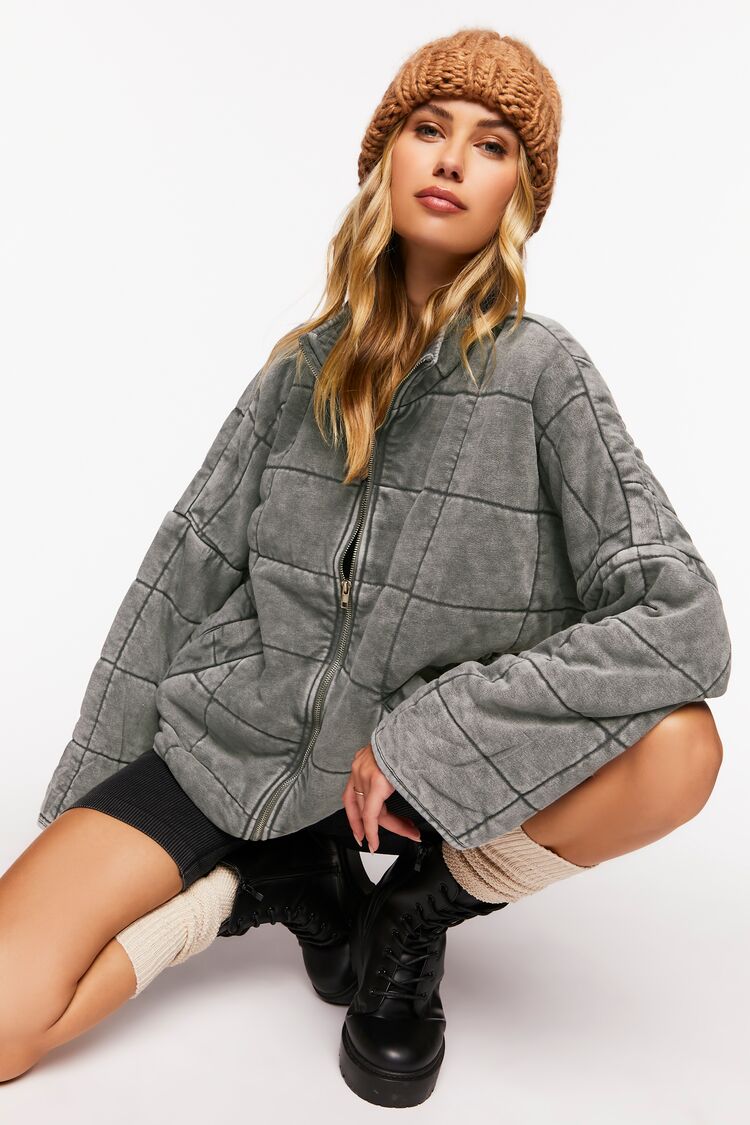  Forever 21 Quilted Zip-Up Jacket - avocado-swatch - Bonton