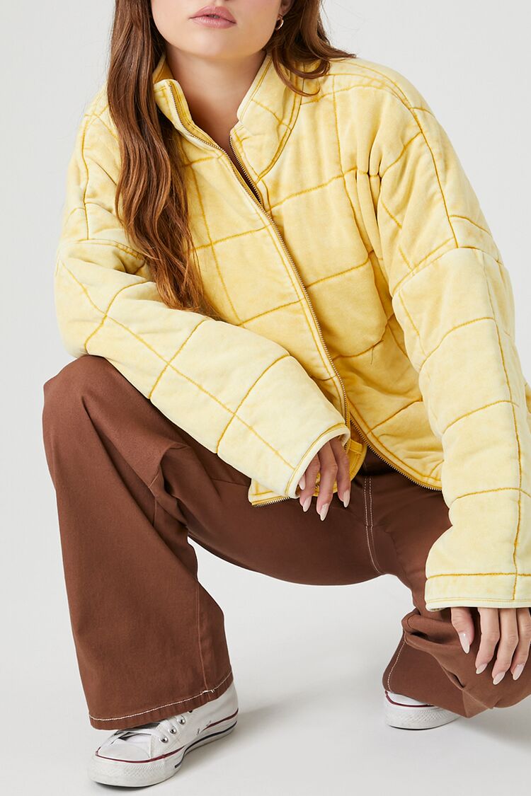  Forever 21 Quilted Zip-Up Jacket - avocado-swatch - Bonton