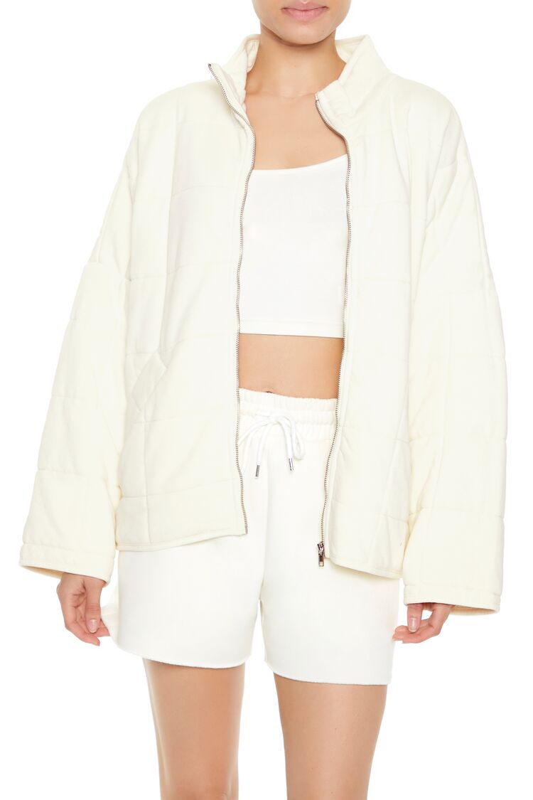  Forever 21 Quilted Zip-Up Jacket - avocado-swatch - Bonton
