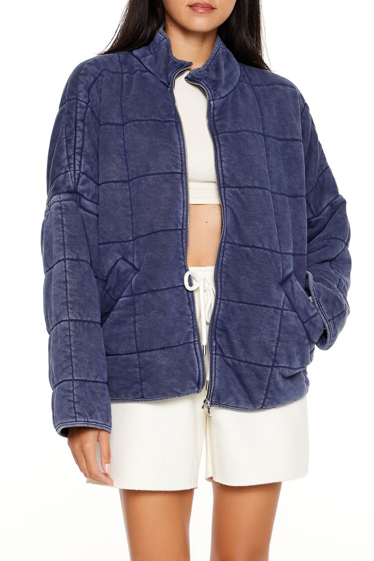  Forever 21 Quilted Zip-Up Jacket - avocado-swatch - Bonton