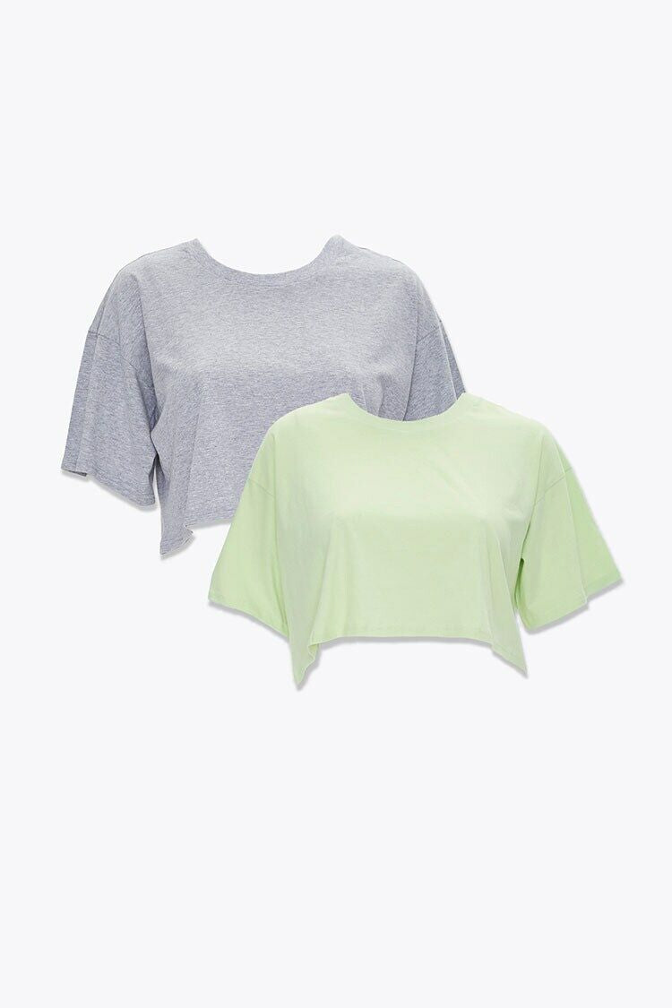  Forever 21 Plus Size Cotton Crew Tee Set - heather grey pistachio - Bonton