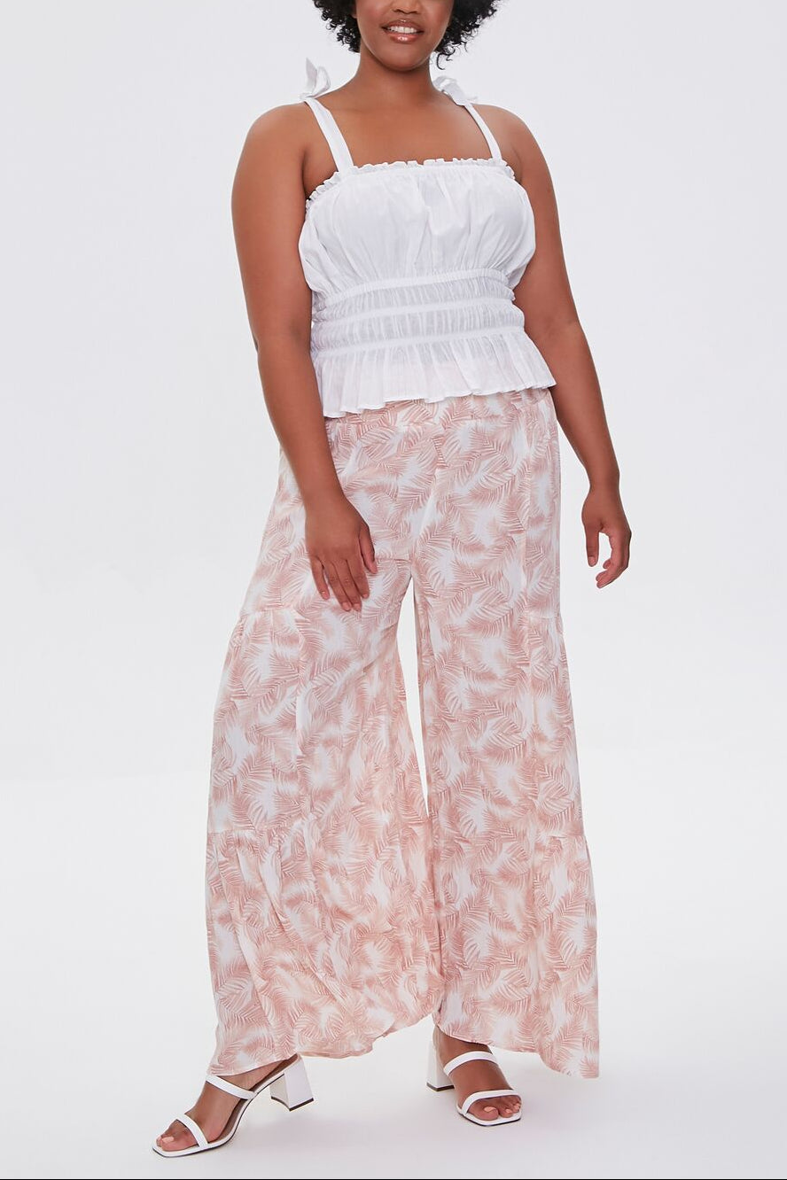  Forever 21 Plus Size Leaf Print Wide-Leg Pants - ivory-multi - Bonton