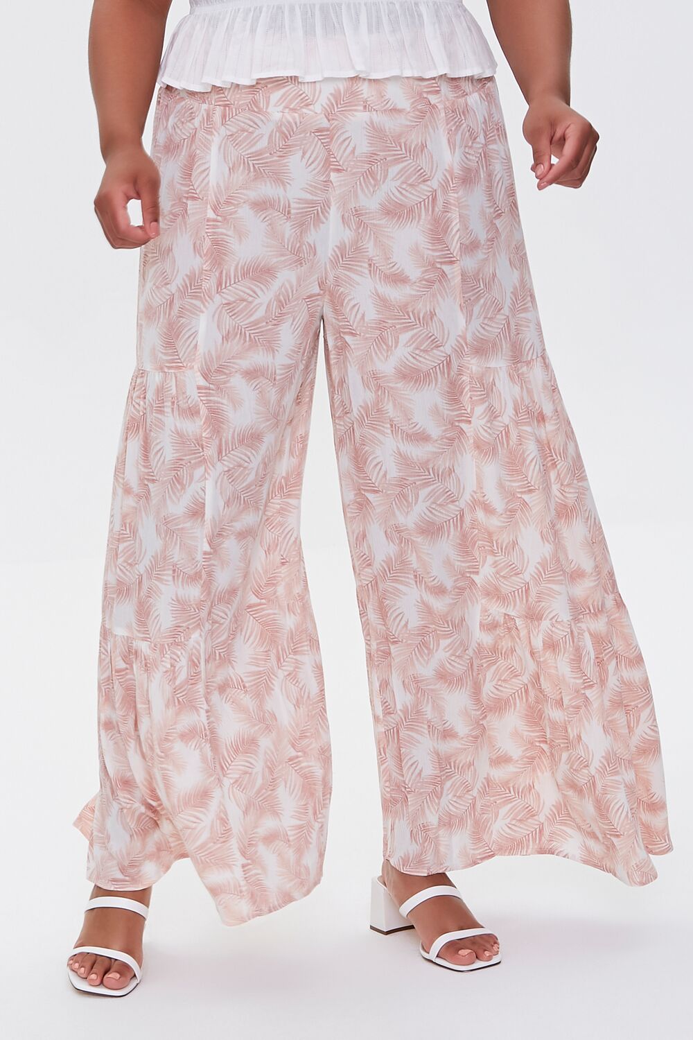  Forever 21 Plus Size Leaf Print Wide-Leg Pants - ivory-multi - Bonton