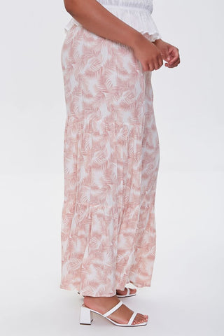 Plus Size Leaf Print Wide-Leg Pants