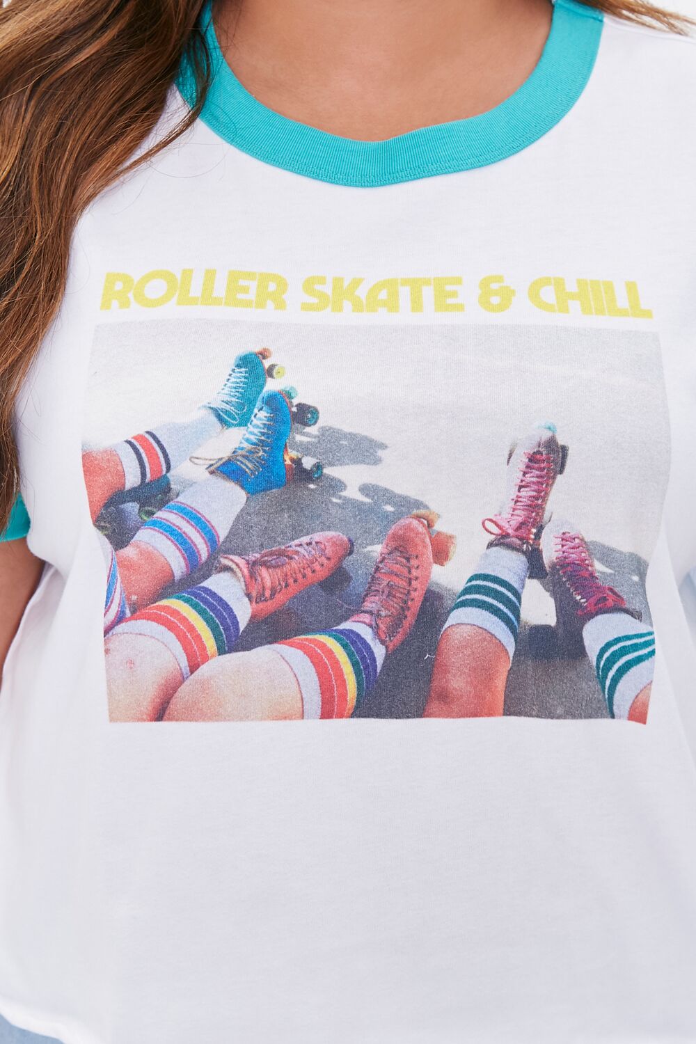  Forever 21 Plus Size Moxi Skates Ringer Tee - white multi - Bonton