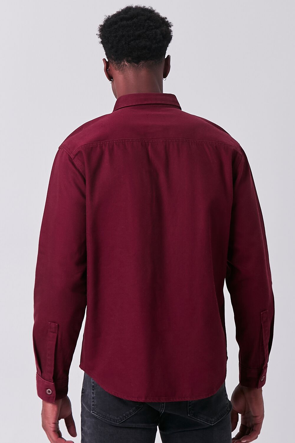  Forever 21 Long Sleeve Dual-Pocket Shirt - burgundy - Bonton