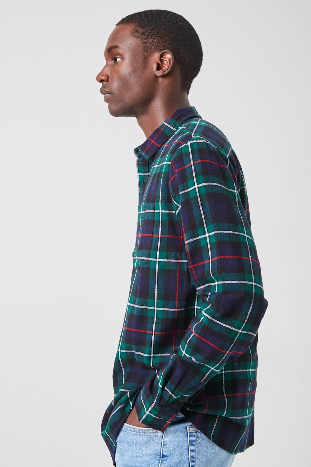  Forever 21 Plaid Button-Front Flannel Shirt - green multi - Bonton