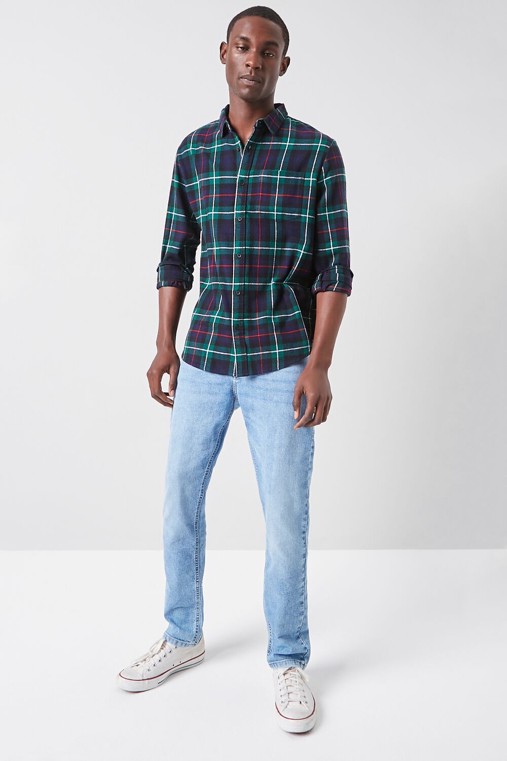  Forever 21 Plaid Button-Front Flannel Shirt - green multi - Bonton