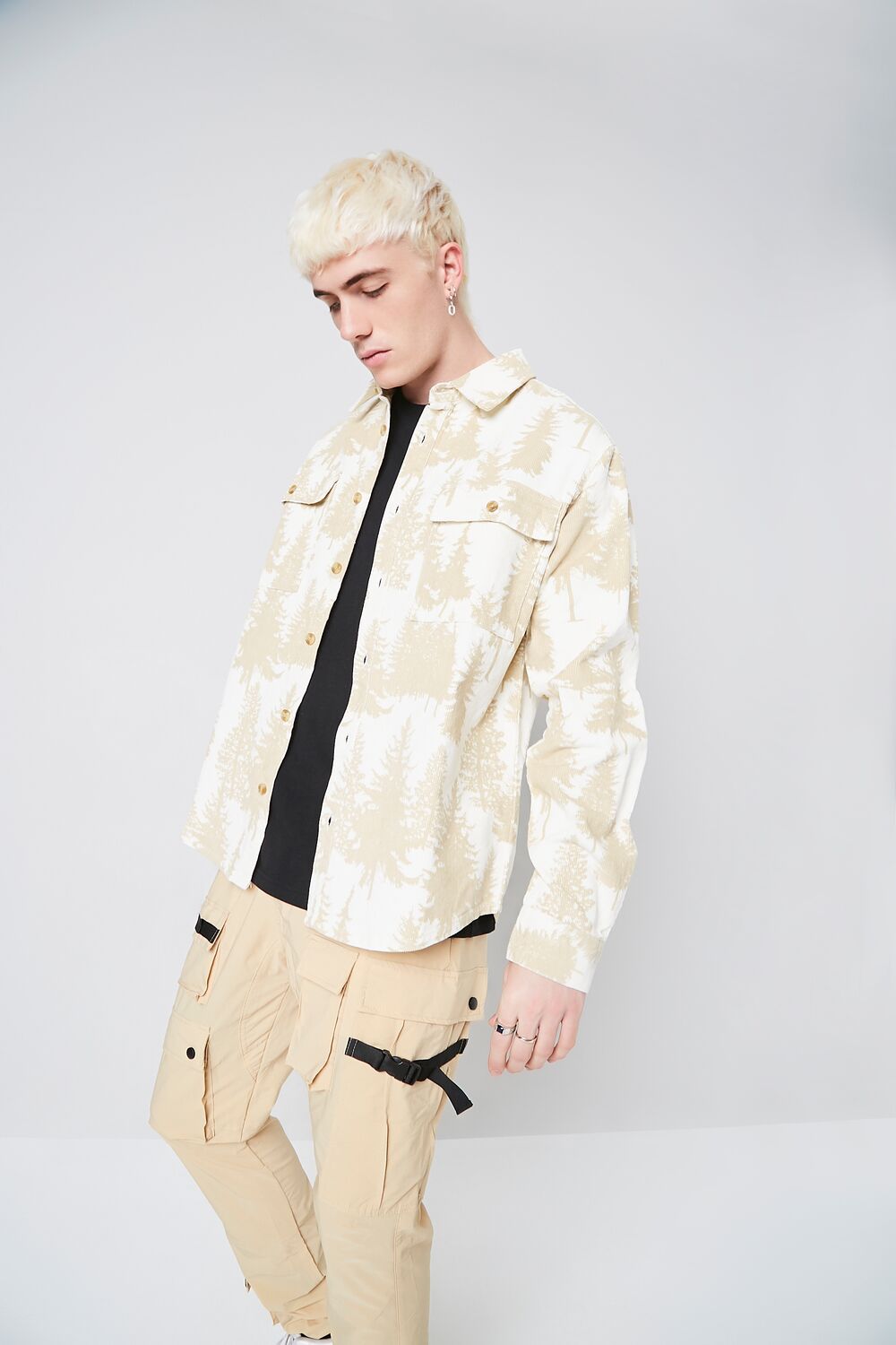  Forever 21 Forest Print Buttoned Shirt - cream taupe - Bonton