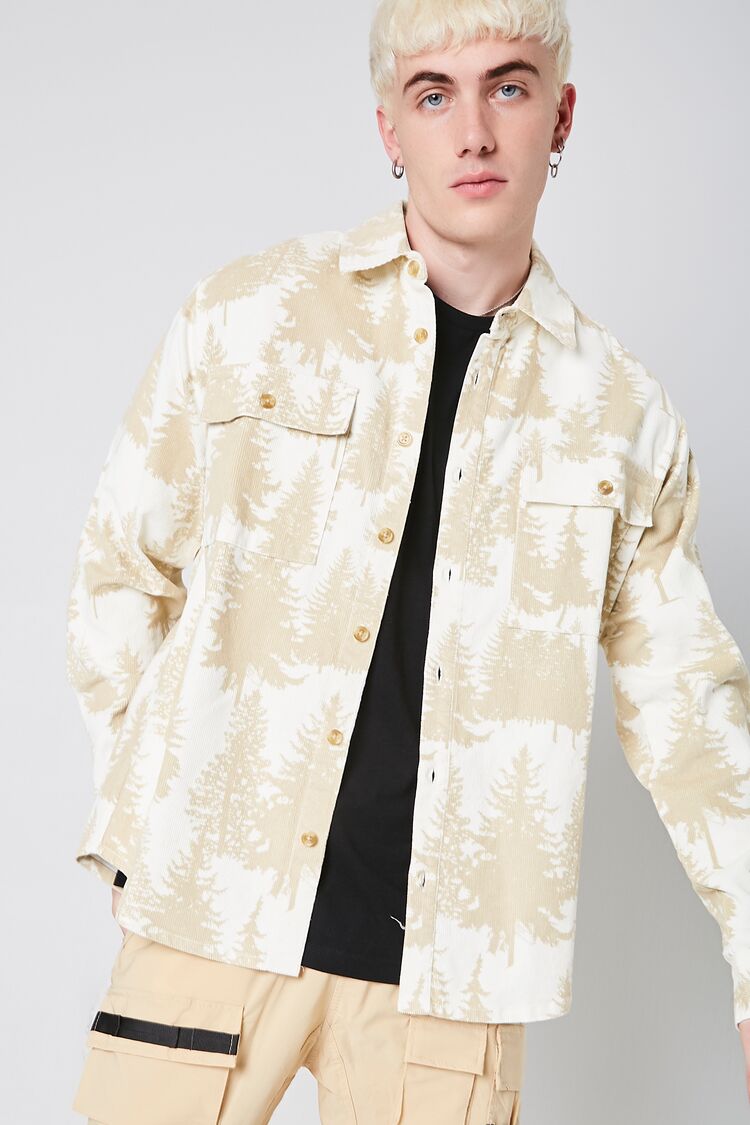  Forever 21 Forest Print Buttoned Shirt - cream taupe - Bonton