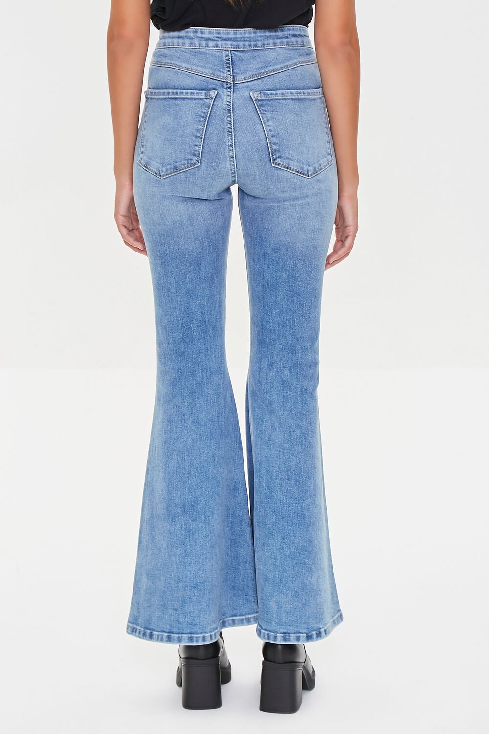  Forever 21 Recycled Cotton Faded Flare Jeans - medium-denim - Bonton