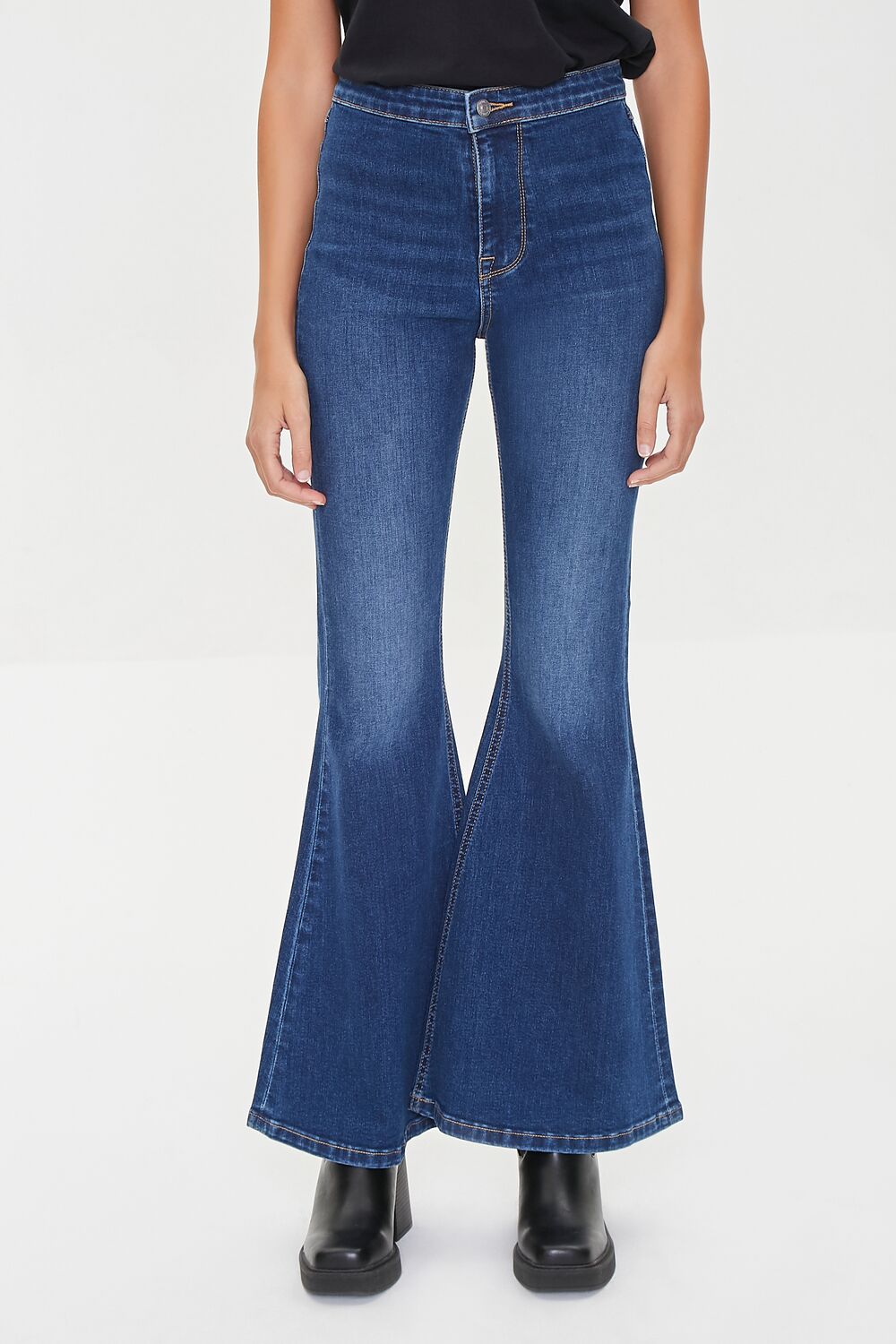 Forever 21 Recycled Cotton Faded Flare Jeans - medium-denim - Bonton