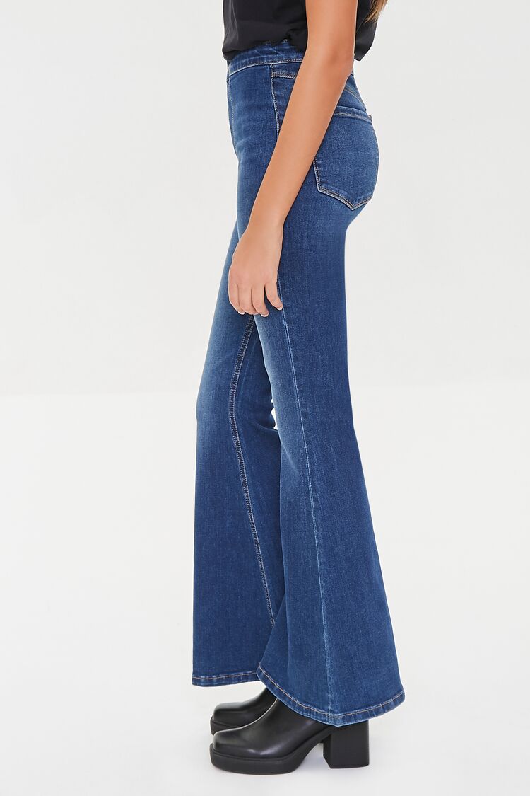  Forever 21 Recycled Cotton Faded Flare Jeans - medium-denim - Bonton