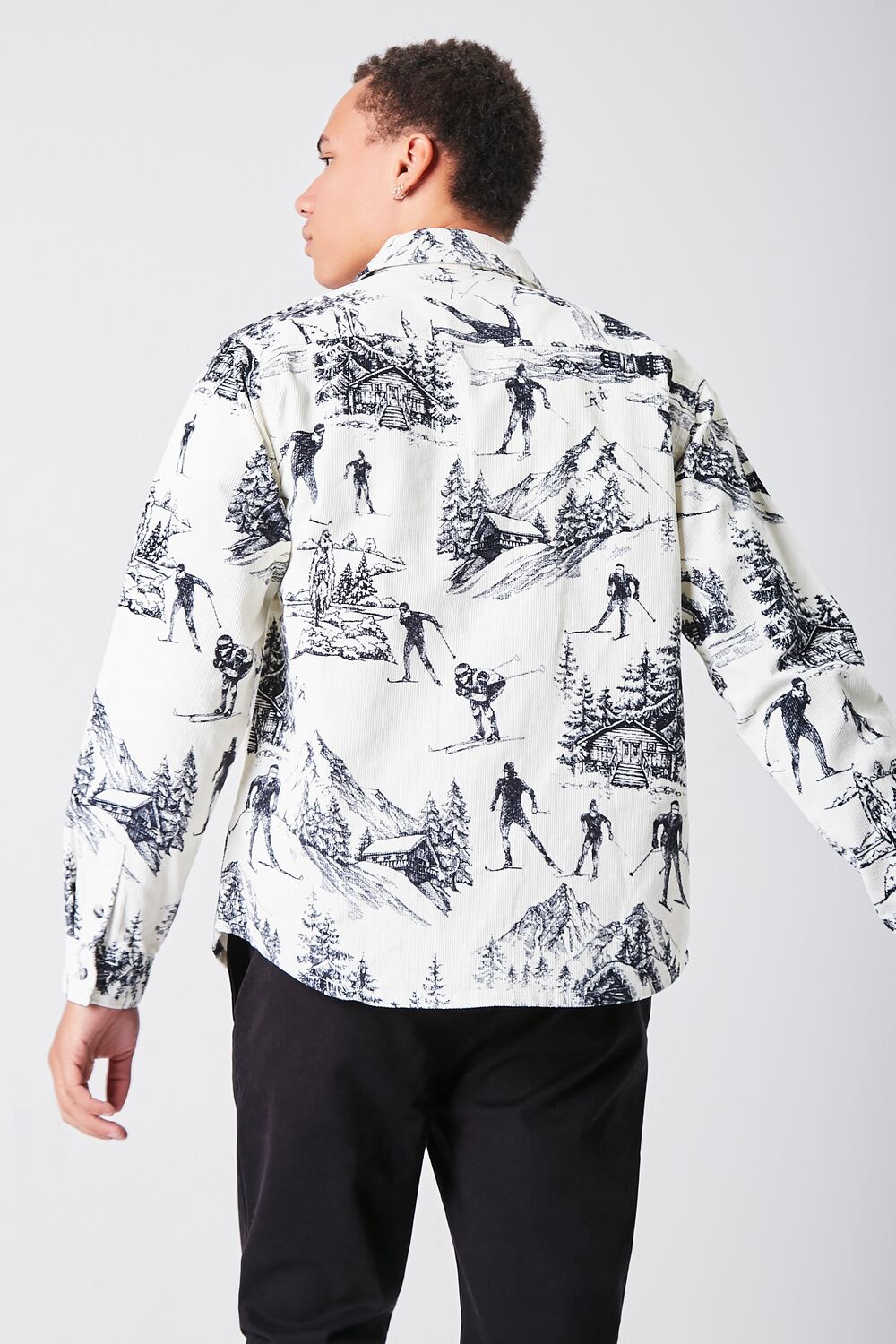  Forever 21 Landscape Print Corduroy Shirt - cream black - Bonton