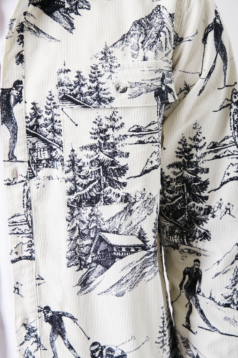  Forever 21 Landscape Print Corduroy Shirt - cream black - Bonton