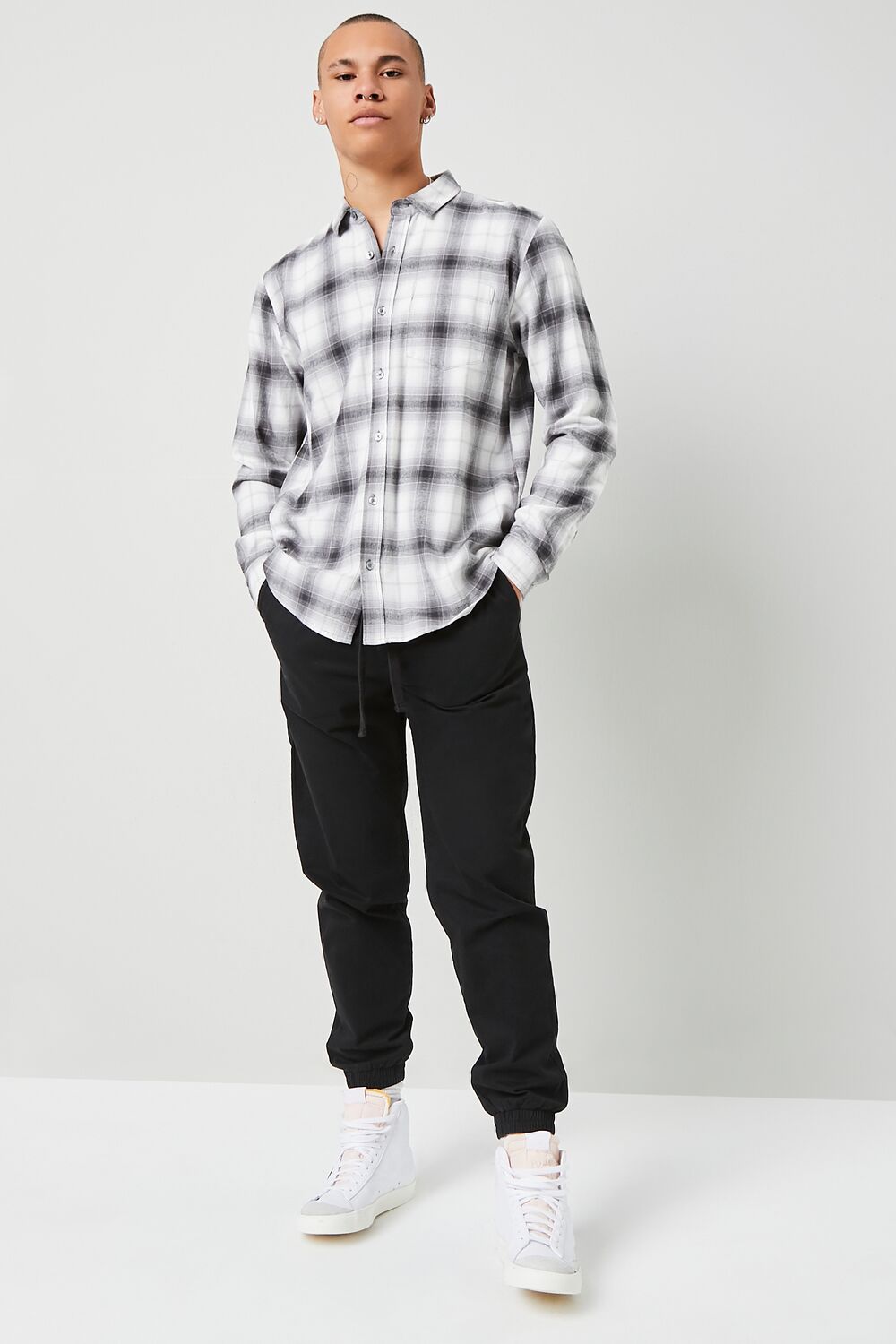  Forever 21 Plaid Flannel Shirt - white grey - Bonton