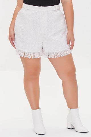 Plus Size Tweed Fringe Shorts