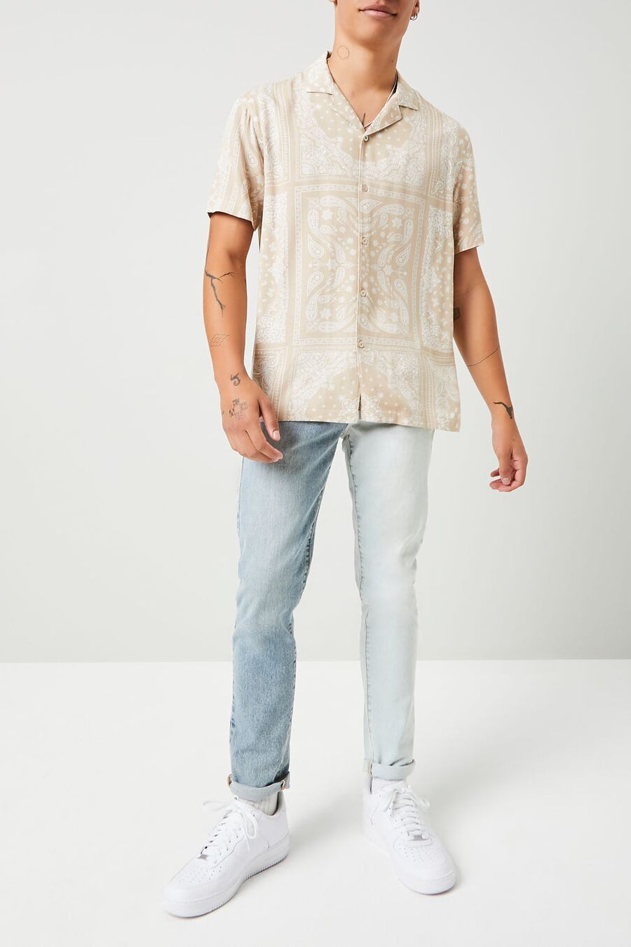  Forever 21 Paisley Print Shirt - taupe cream - Bonton