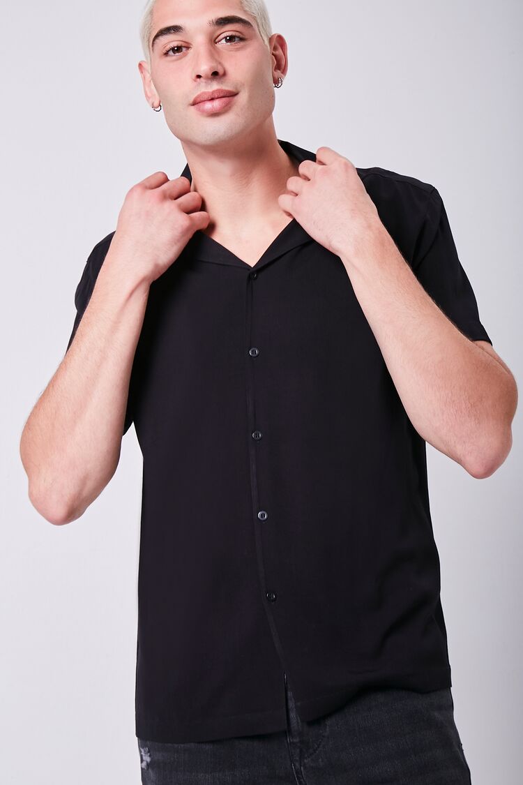  Forever 21 Collared Button-Front Shirt - black - Bonton