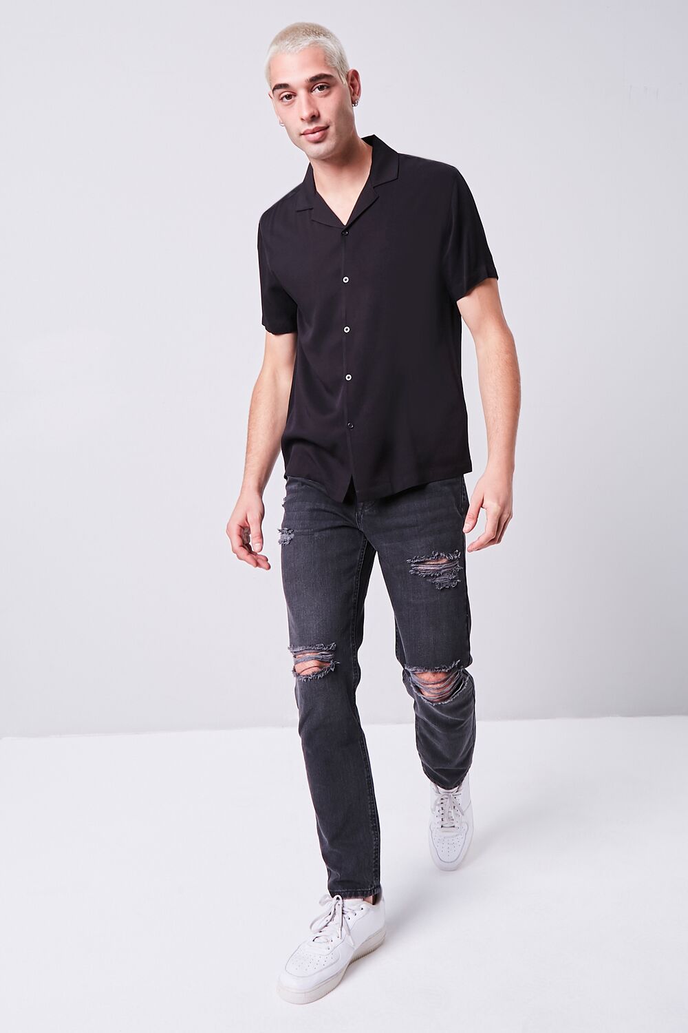  Forever 21 Collared Button-Front Shirt - black - Bonton