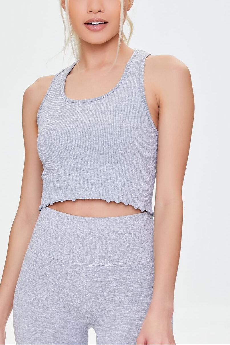  Forever 21 Active Seamless Lettuce-Edge Crop Top - heather grey - Bonton