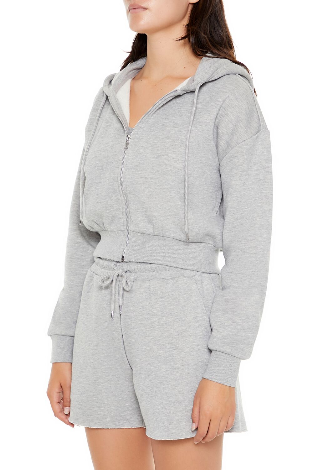  Forever 21 Basic Fleece Zip-Up Hoodie - heather grey - Bonton
