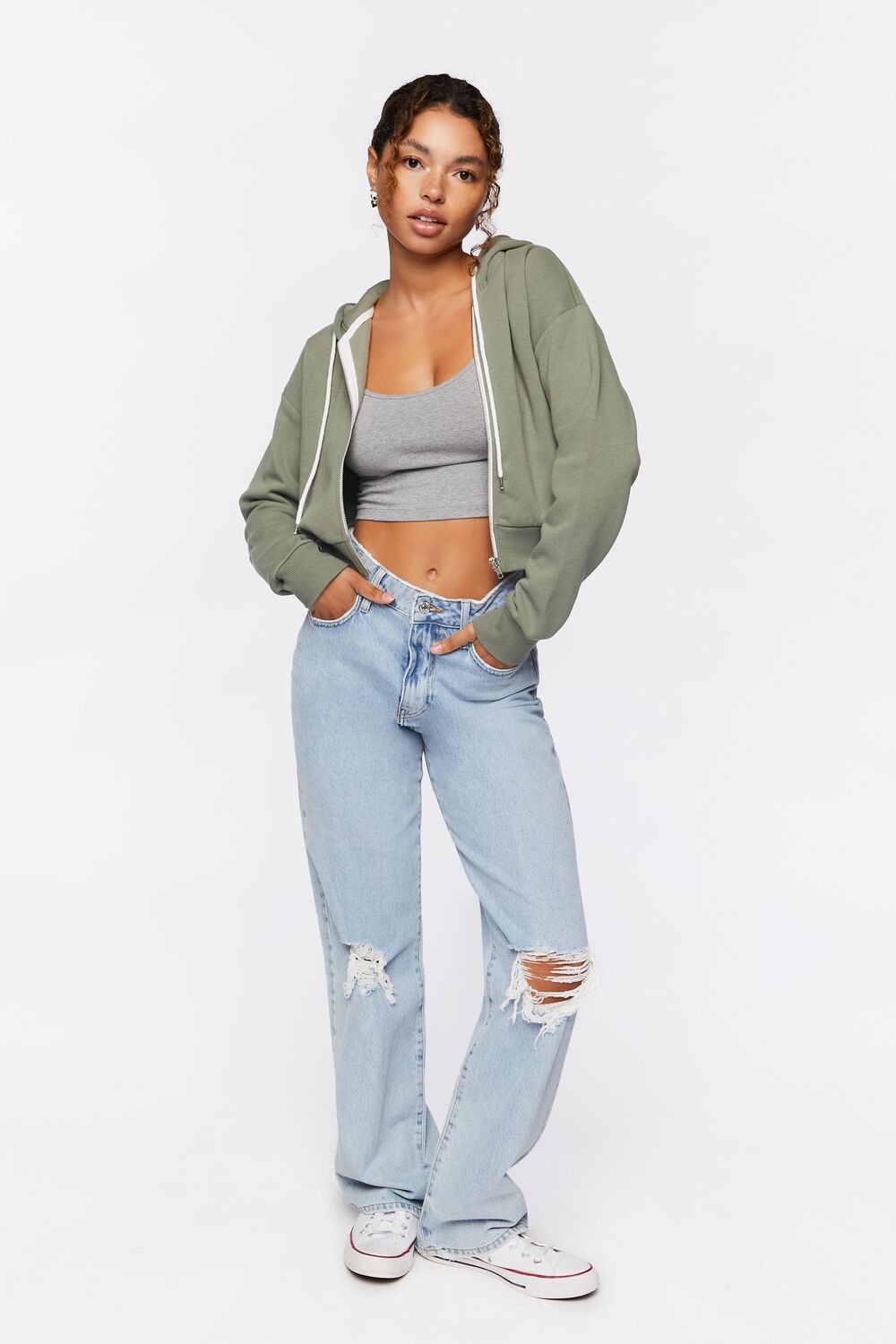  Forever 21 Basic Fleece Zip-Up Hoodie - heather grey - Bonton