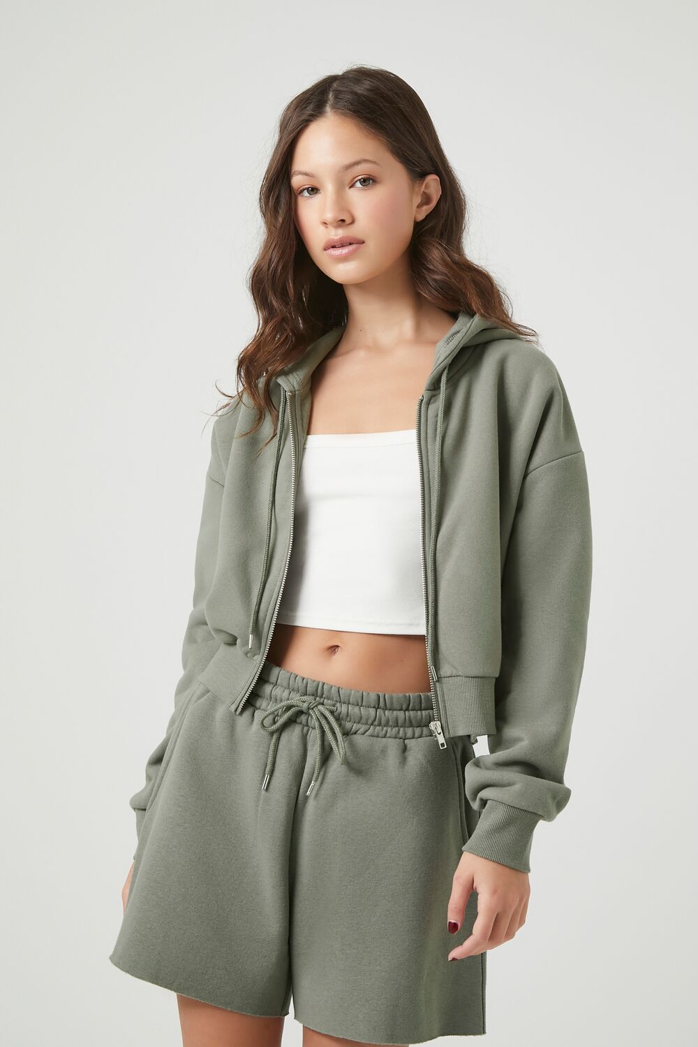  Forever 21 Basic Fleece Zip-Up Hoodie - heather grey - Bonton