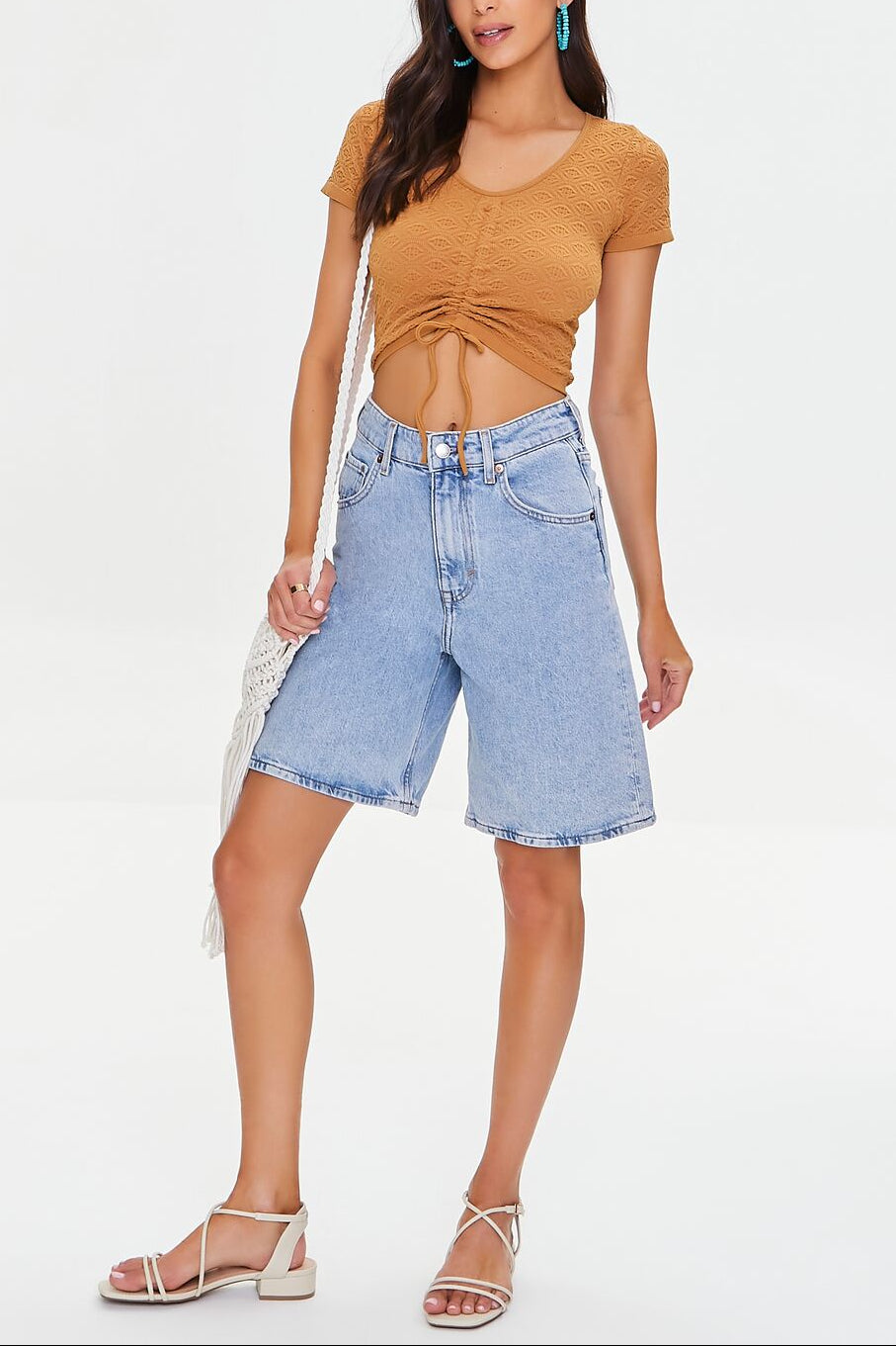  Forever 21 Pointelle Knit Crop Top - maple - Bonton